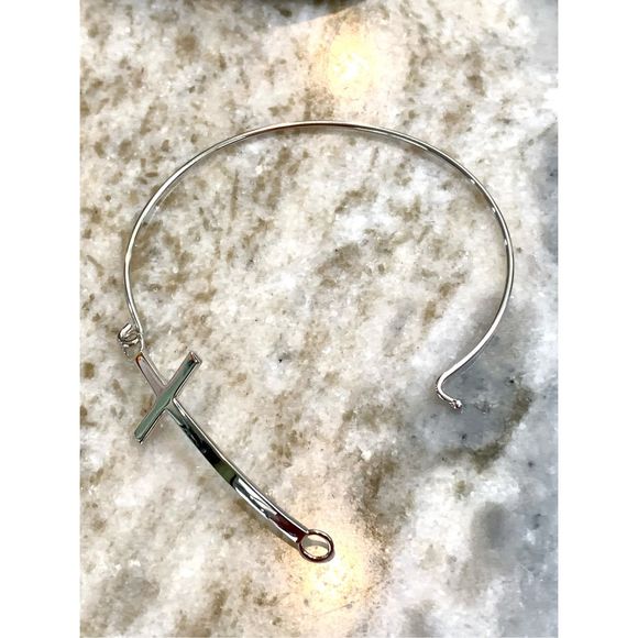 .925 Cross Bangle Sterling Silver Bracelet # faith #cross - Picture 2 of 3